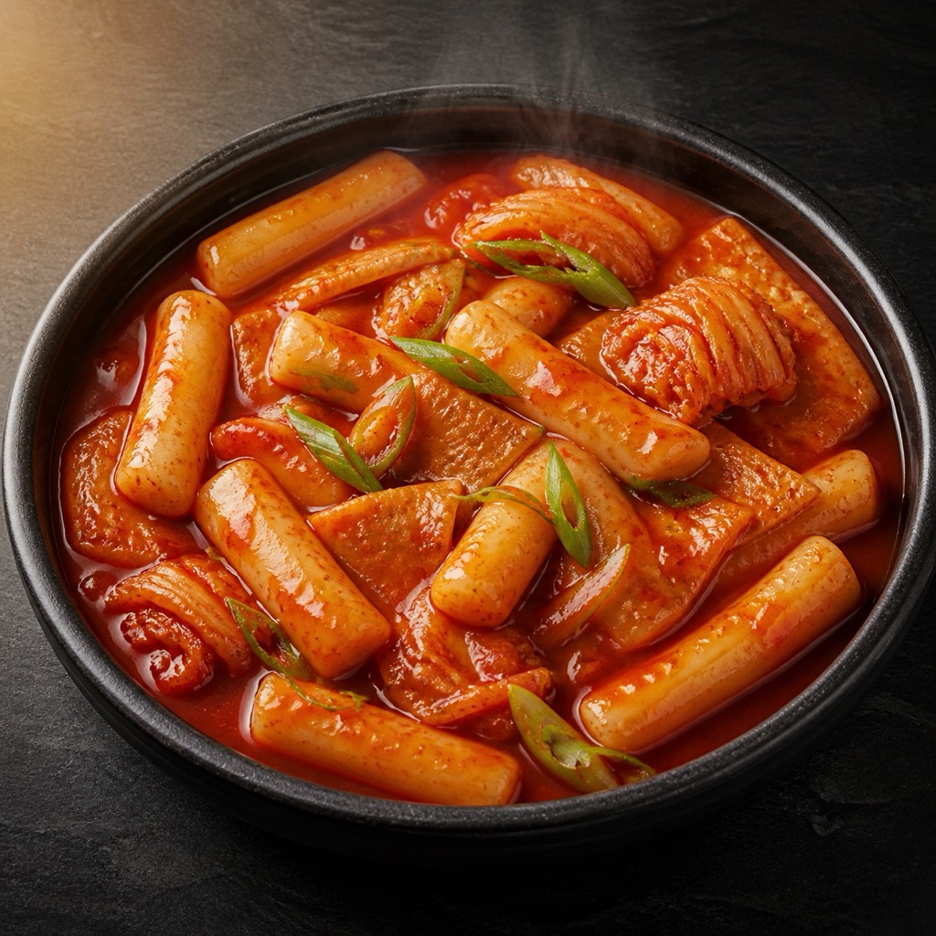 Fried Rice Cake with Kimchi (Tteokbokki)